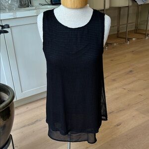EUC Rudsak black sleeveless blouse with netting overlay and split centre back